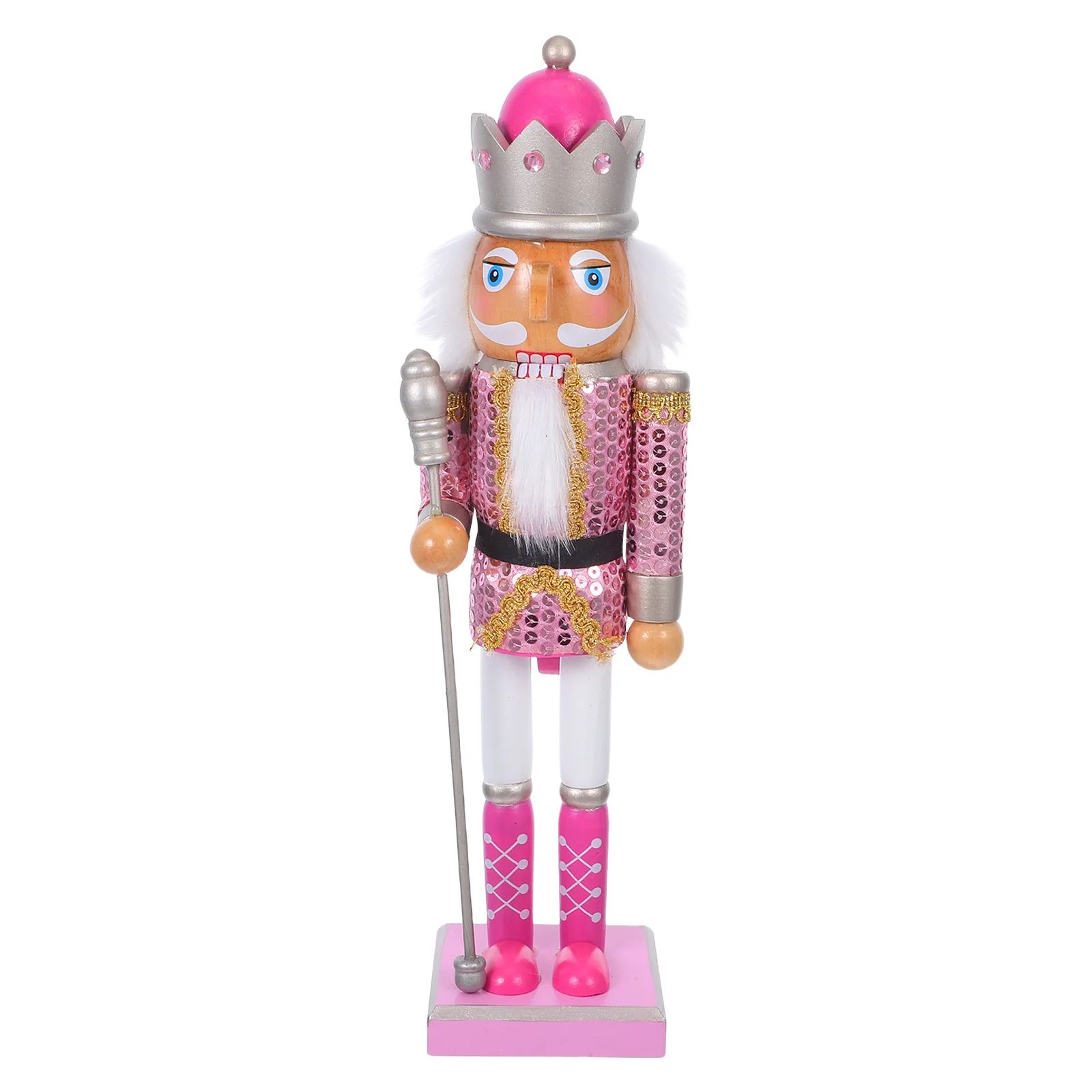 

38Cm Wooden Nutcracker Soldier Christmas Decoration Pink Festive Statue for Window Sill Mantelpiece Table Holiday Display