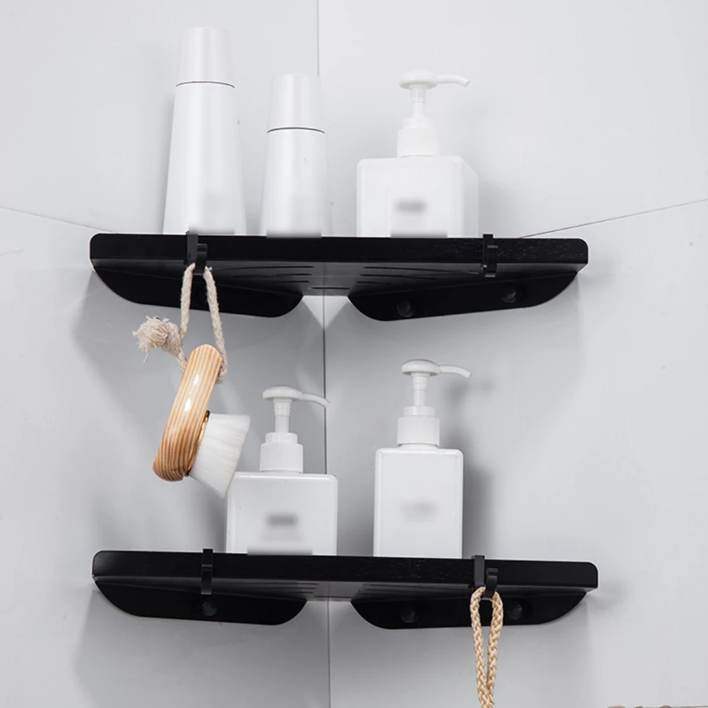 

Wall Mounted Double Layer Triangle Basket Storage Rack Bathroom Corner Shelf Space Aluminum Rustproof Black Efficient Organizer