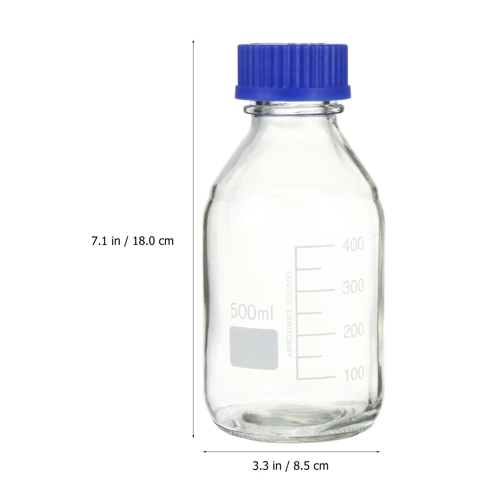 2 Pcs Graduated Reagent Bottle With Blue Cap For Chemical Glass Sample Storage Bottle Solid Base Transparent 500Ml Lab Bottle