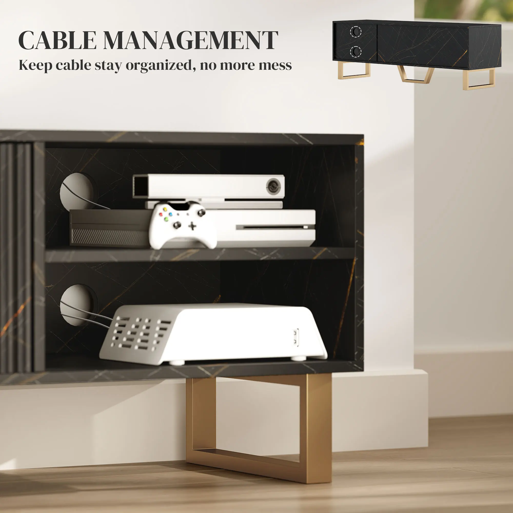 HOMCOM TV Unit, TV Stand Cabinet with Shelves and Storage Cupboard, Black