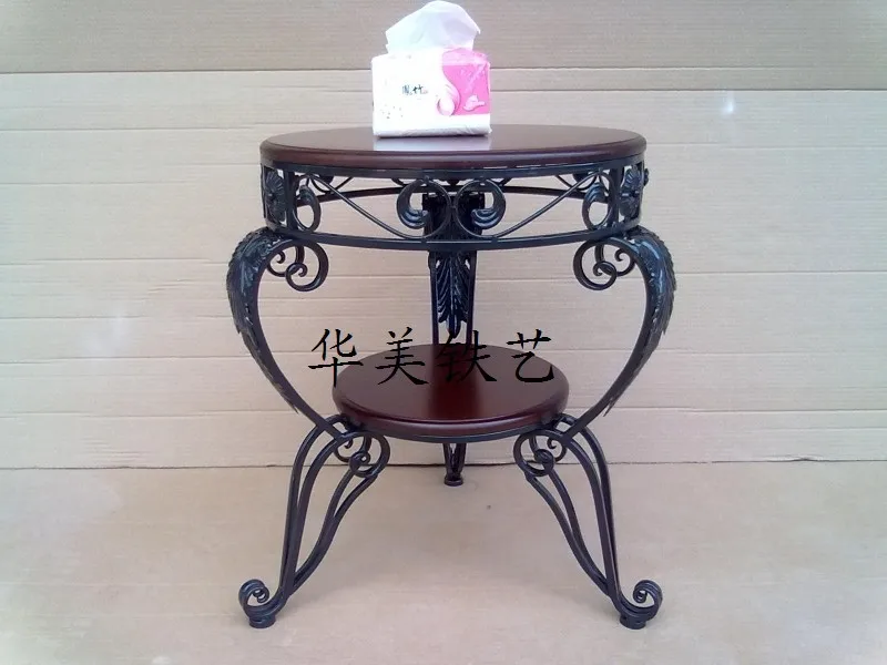 American wrought iron double-layer living room Kung Fu tea table home creative round coffee table tea table solid wood