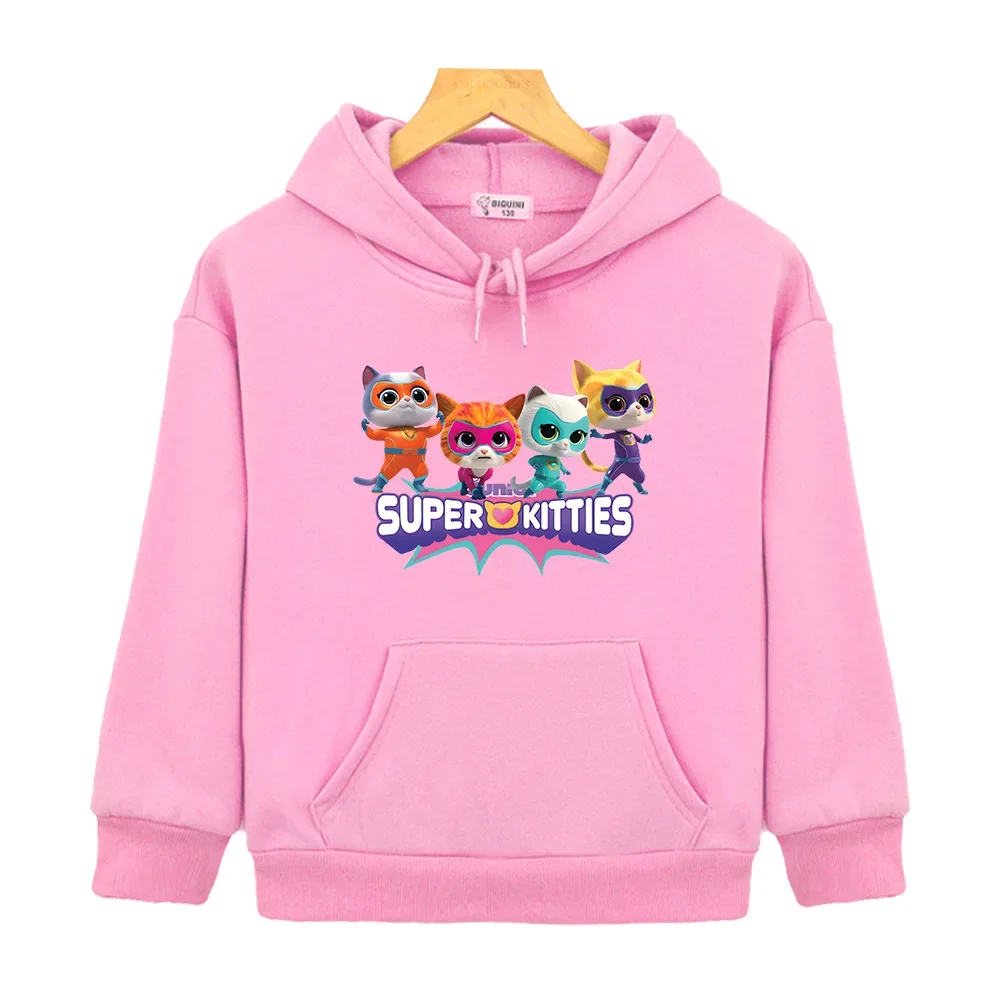 

SuperKitties Cute Kids Hoodies Casual Children Long Sleeve Sweatshirts with Hooded Boys Girls Clothing Kawaii Graphic Print Tops
