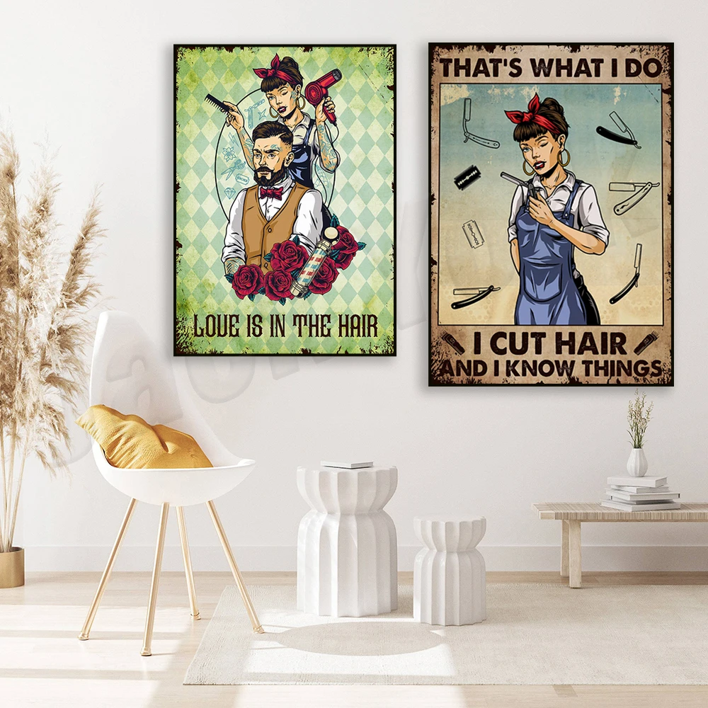 Love Is In The Hair Poster, Vintage Hairdresser Poster, Hairdresser and Barber, Hair Salon Decor Wall Art, Home Decor Poster