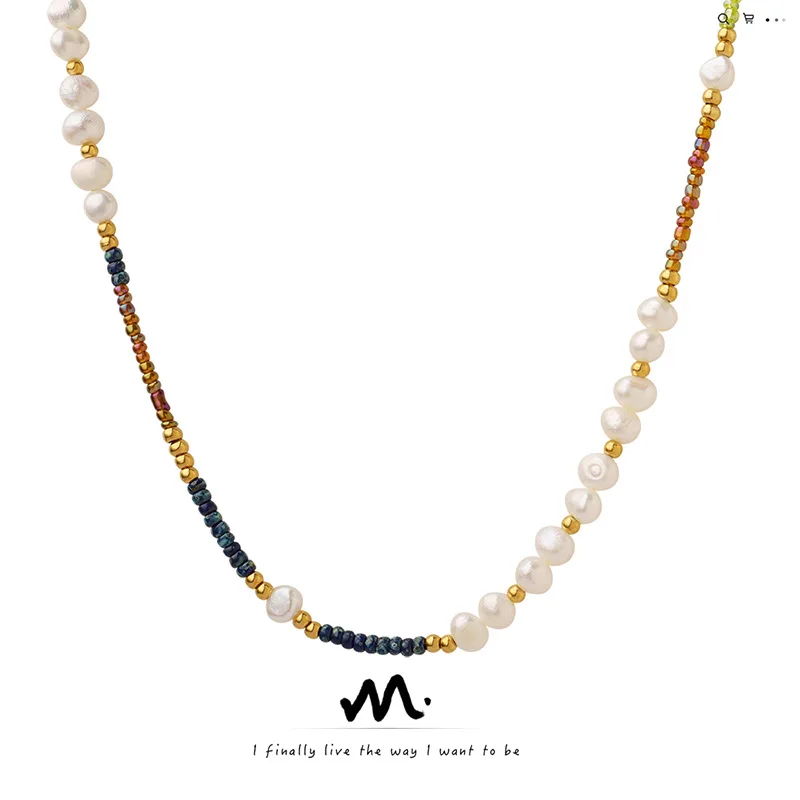 

【Mirrordust】Богемный пресноводный жемчуг, натуральный камень, стекло, титановая сталь, бисер, цепочка на ключицу, легкое роскошное ожерелье для женщин