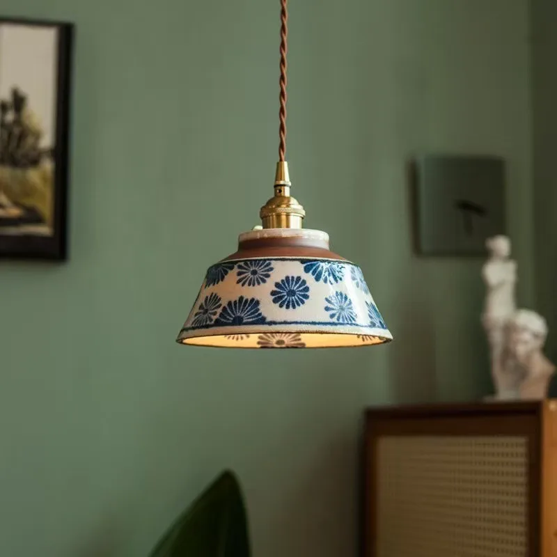 Mid Century Ceramic Flower Pendant Light Bedroom Dining Entryway Hallway French Vintage LED Home
