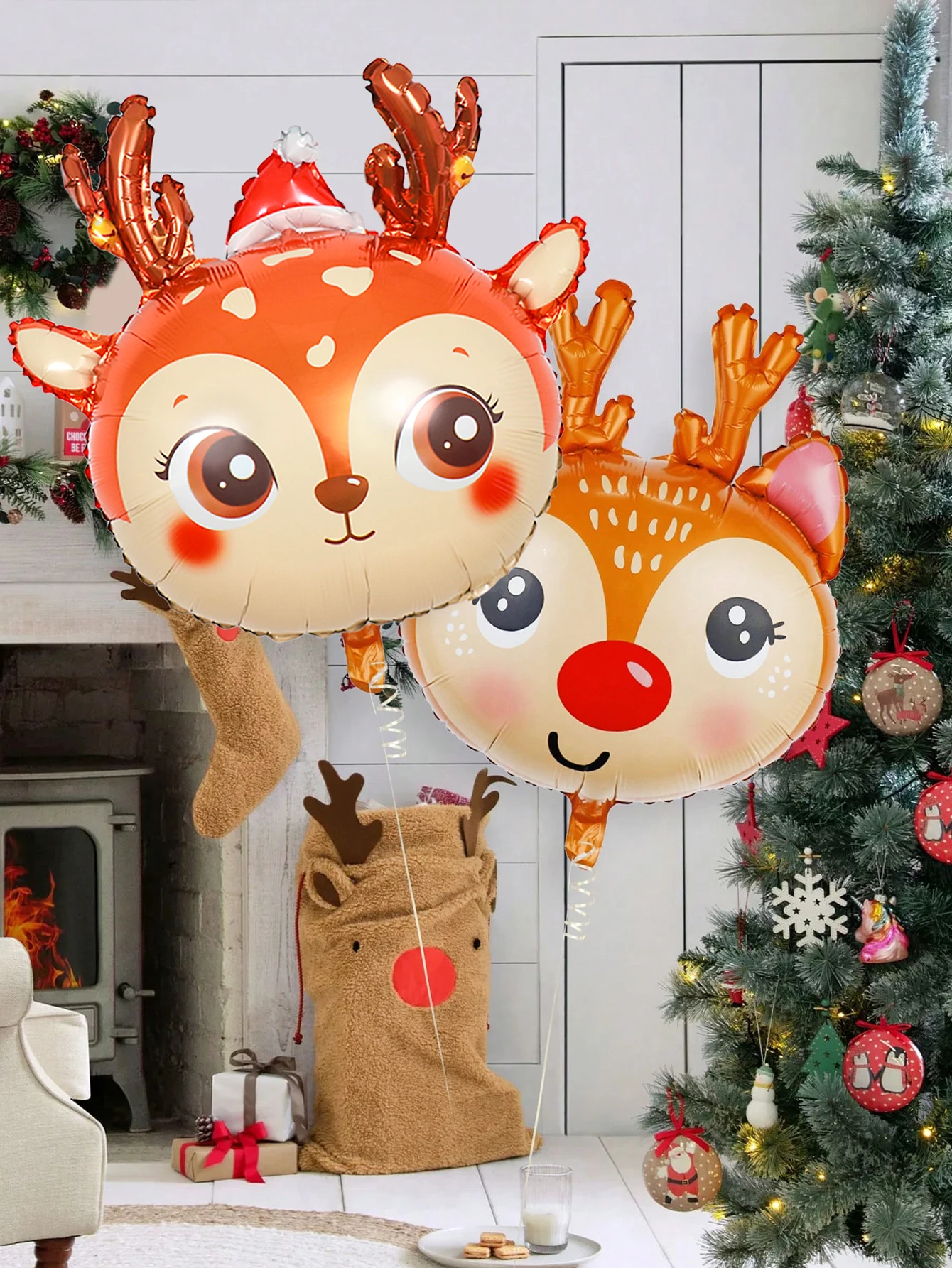 2pcs cartoon deer shaped decorative balloons, Christmas elk head, Christmas party decorations, holiday party decorations