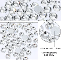 1440 Pz Flatback Vetro per unghie Strass di cristallo AB Bianco 3D Nail Art Glitter Decorazione SS3-SS16 Gemme lucide Accessori per manicure