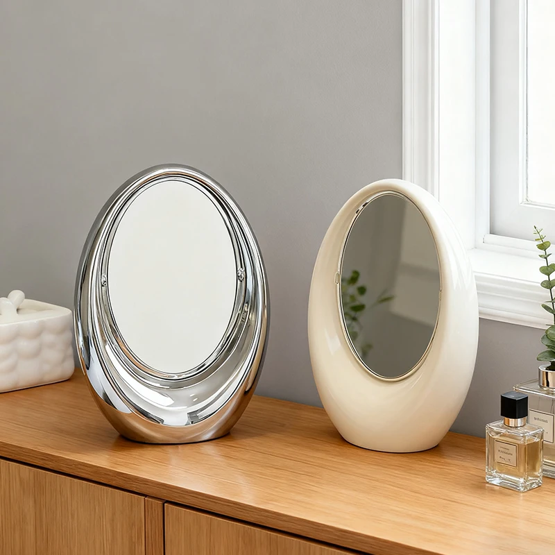 Luxus-Stil doppelseitig rotierender Make-up-Spiegel modischer Desktop-Ellipsenspiegel für Zuhause, Schlafzimmer, Desktop-Dekoration, Geschenk