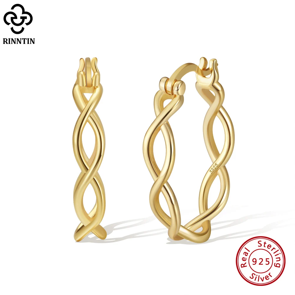 Rinntin بساطتها نمط حقيقي 925 الاسترليني أقراط الحلقة الفضية المرأة الجديدة مجوهرات الأزياء الجوف هوب أقراط هدية SE363