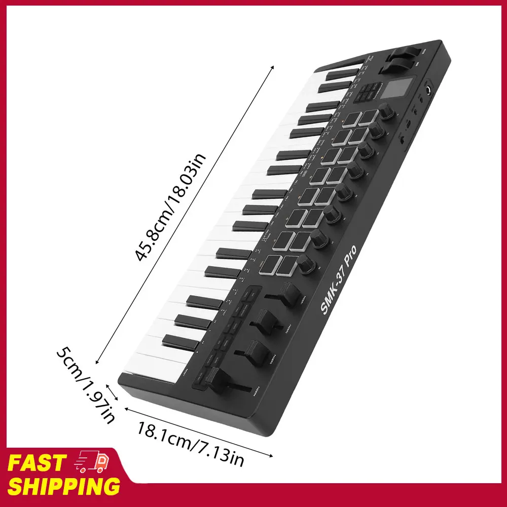 M-VAVE 37 Key MIDI Keyboard Controller with 16 RGB Pads 8 Knobs 4 Faders Synthesizer Engine BT Wireless for Music Production DAW