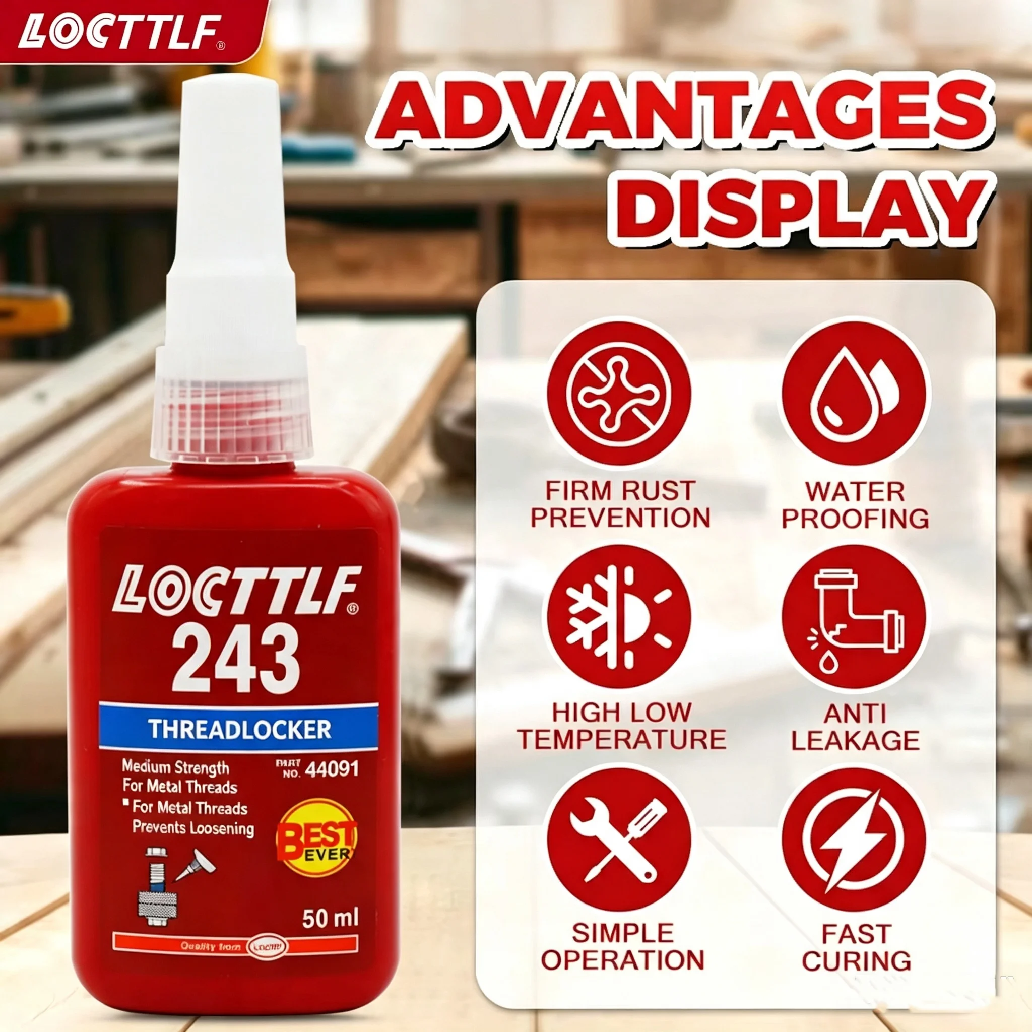 243 Blue Anaerobic Adhesive Medium Strength Threadlockers For All Metal Threaded Components Removable Waterproof 50ML