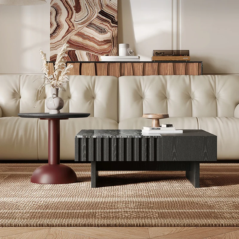 Ancient Designer Tea Table Italian Light Luxury High-end Square Coffee Table Solid Wood Modern Retro Round Tea Table for Home