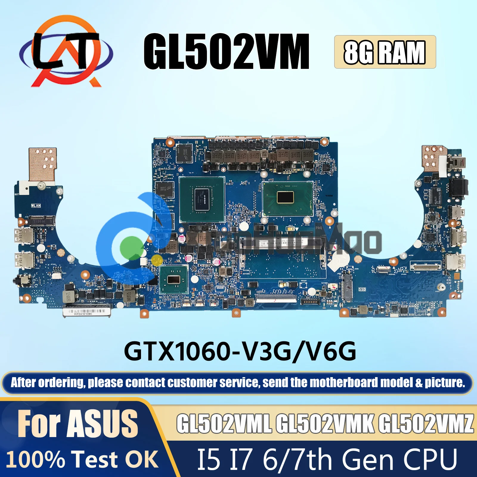 GL502VM/GL502VMK For ASUS Laptop Motherboard GL502VML GL502VMZ GL502V FX502VM S5VM S5V I5 I7 CPU 8G-RAM-GTX1060/V3G/V6G DDR4