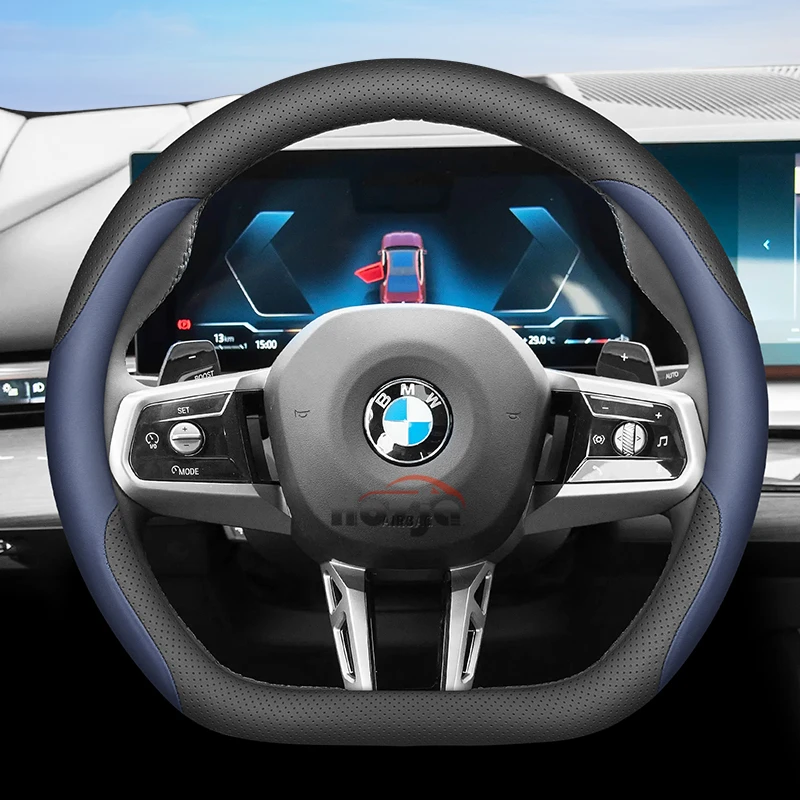 

Leather Car Steering Wheel Cover for BMW i4 i5 X3 M5 M4 M3 M2 5-Series 4-Series 3-Series 2025 No Need To Sew Accessories By Hand