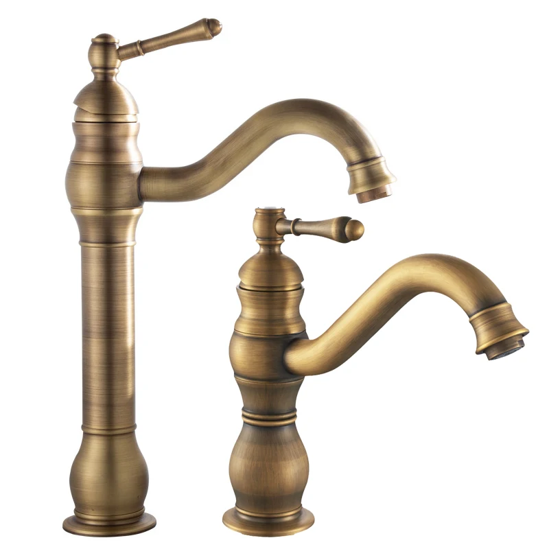 Imagem -05 - Antique Brass Single Handle Sink Faucet Torneira de Bacia Montada no Deck Torneiras de Água Fria e Quente Tap Vessel Zr247