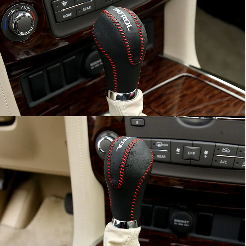 2013-2021  Hand Sewing Leather Car Gear Knob Protective Cover For Nissan Patrol Y62 Accessories