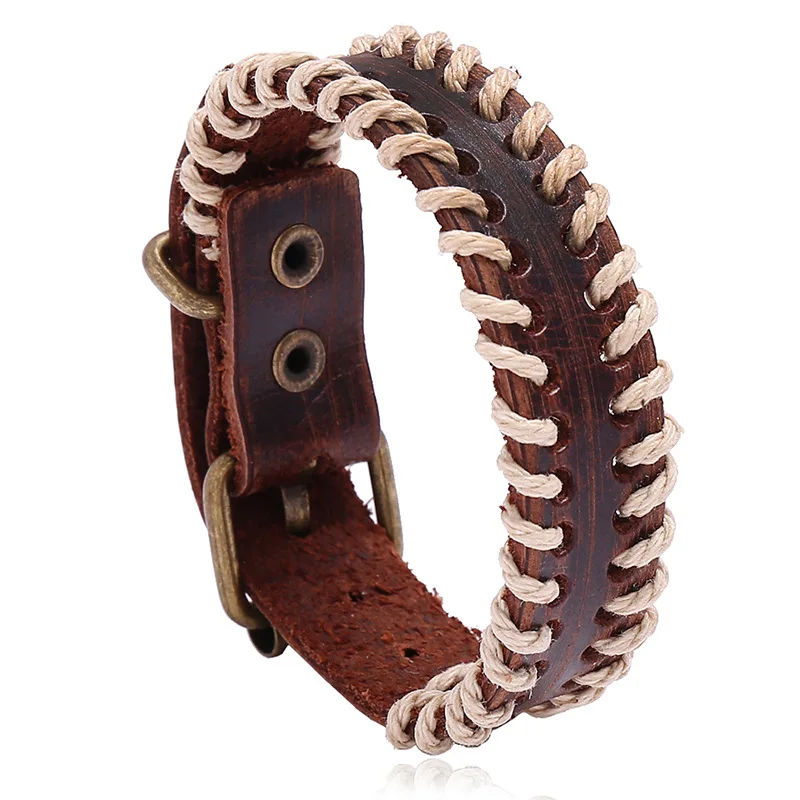 Vintage Bangles Brown Genuine Leather Bracelets Men Fashion Braided Handmade Rope Punk Style Wristband 2023 Male Small Gift