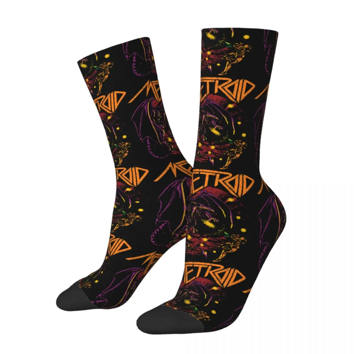 Funny Crazy Sock for Men Space Dragon Classic Hip Hop Vintage Metroid Prime Game Happy Seamless Pattern Printed Boys Crew Sock