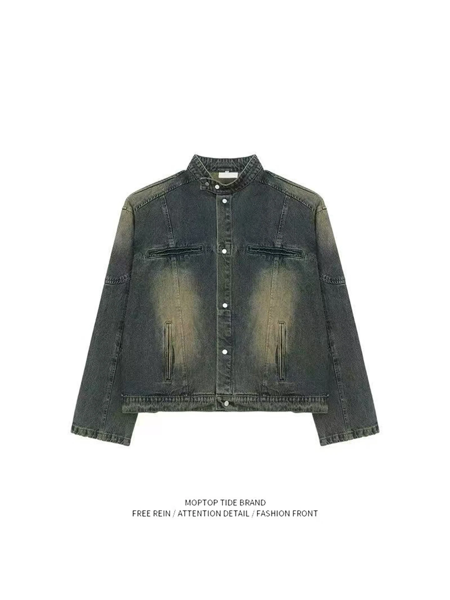 

Мужская джинсовая куртка Mr. WH в американском ретро-стиле, свободного кроя, с воротником-стойкой, Haome Hong Kong Sle, верхняя одежда из полиэстера