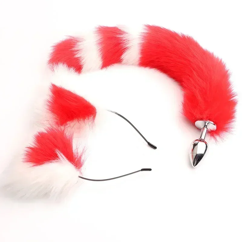 40cm Fox Tail Anal Plug Sexy Plush Cat Ears Headbands Set Butt Plug Tail Erotic Cosplay Sex Toys for Women Anal Masturbating