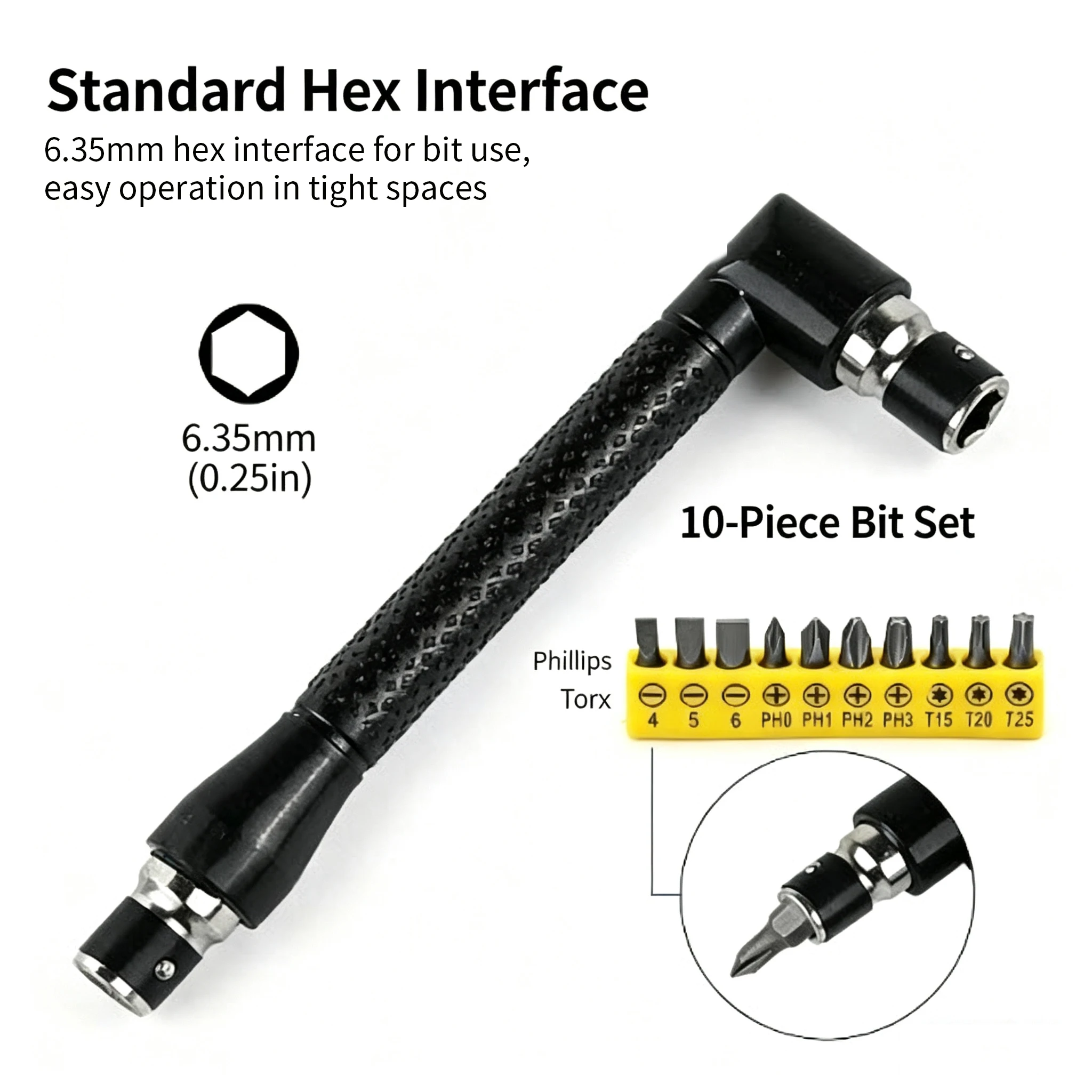 Flexible Drill Bit Extension  90/105 Degree Right Angle Adapter, 1/4 3/8 1/2