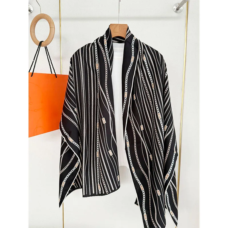 

70% wool and 30% mulberry silk long scarf, fashionable chain pattern 180x65cm, warm shawl for all seasons