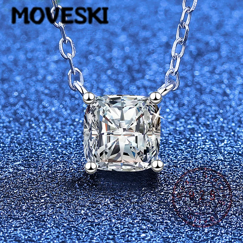 

Серебряное колье 925 пробы с муассанитом, 1 карат, простой квадратный кулон-солитер, минималистичное украшение для повседневной носки
