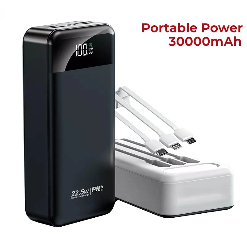 30000mah 22,5 W Schnell Lade Power Bank mit LED-Taschenlampe Portable mit Kabel Power Bank Mobile Power Bank