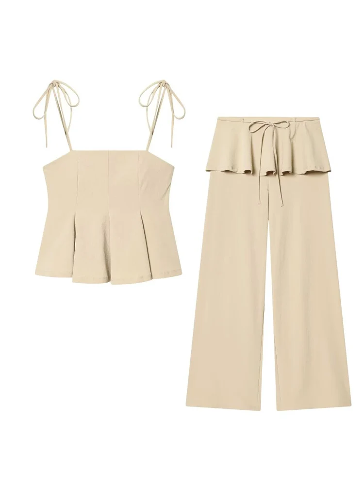 

Women Summer 2-Pieces Sets 2026 Fashion Sweet Camis Tops and Wide Leg Pants Female Elegant Street Two Suits Clothing