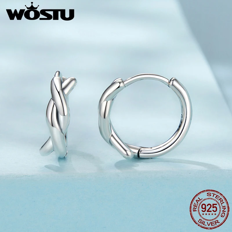 WOSTU 925 Sterling Silver Twisted Hoop Earrings Oxidized Silver Ear Stud For Women Party Daily Fine Jewelry Gift 1.0cm