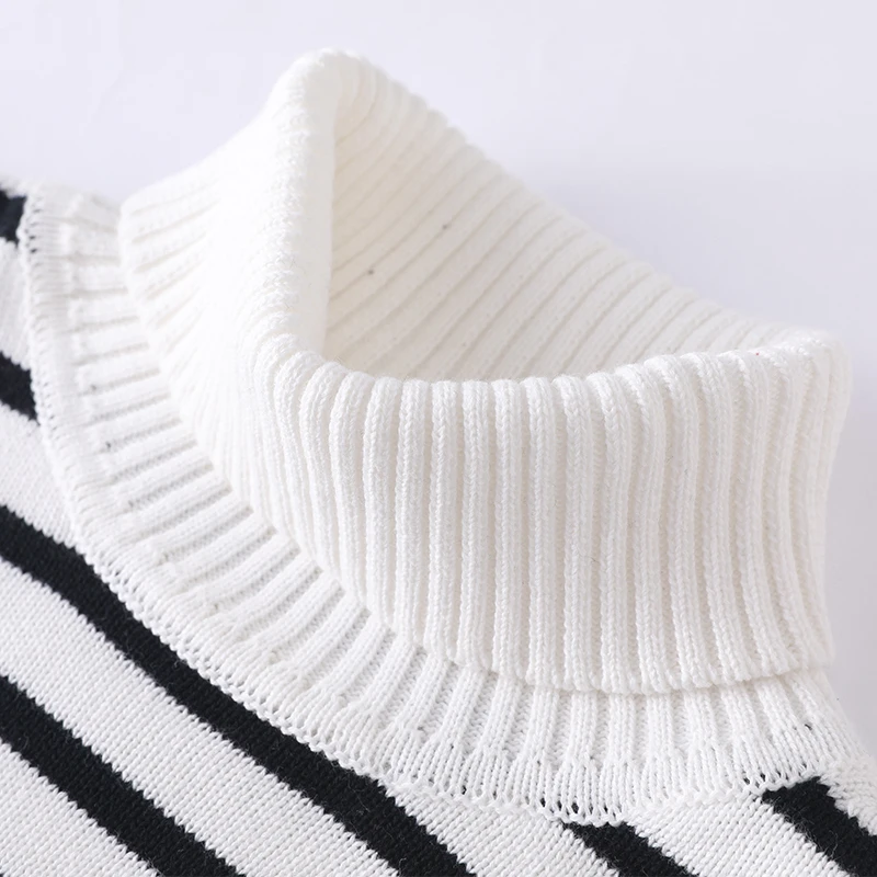 

Осень/зима, новая свободная тонкая трикотажная нижняя рубашка из 100% хлопка с полувысоким воротником в полоску для отдыха, женский свитер