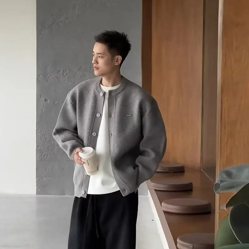 

Korean Fashion Cardigan Sweater for Men Autumn and Winter O-neck Knitted Long Sleeve Lazy Jumpers Loose Casual Office Coat