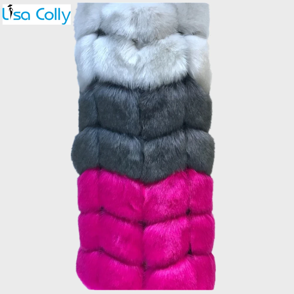 Women Fur Vest Coat Luxury Faux Fox Fur Vest Warm Coat Jacket Winter Medium Long Artifical Fox Fur Vest