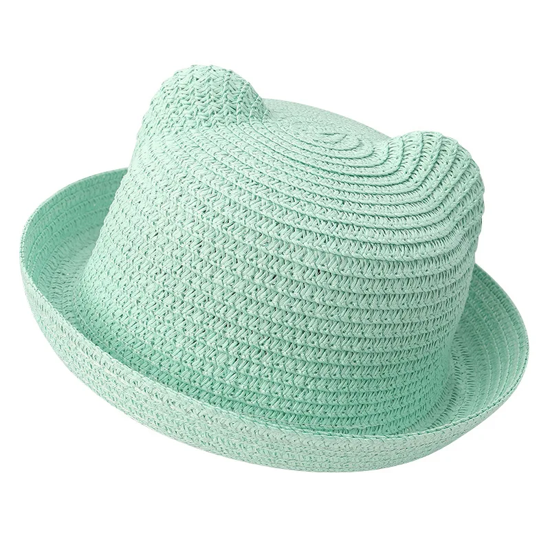 Summer Sun Hat Boys Girls Children Panama Sun Hat Children Ear Decoration Sun Hat Solid Kid Floppy Panama Hat