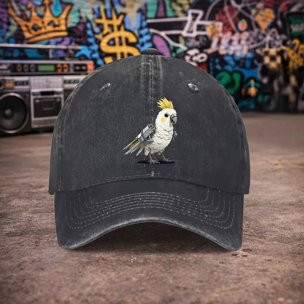 Mechanical Punk Parrot Vintage Washed Baseball Cap Female Cowboy Sun Hats Hip Hop Mens Snapback Cap