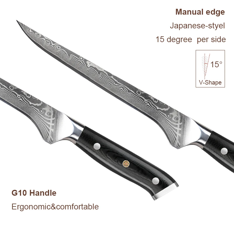 6 Inch Professional Japanese Boning Knife Damascus Steel Blade Razor Sharp Kitchen Deboner Knife Full Tang G10 Handle view 4