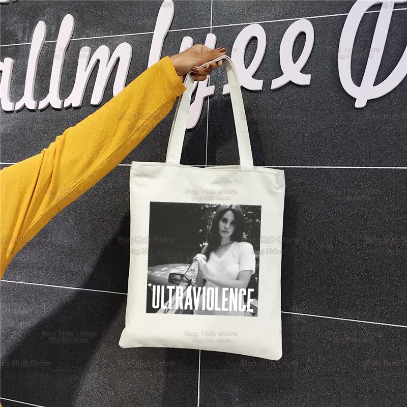 Sacola de lona Lana Del Rey para mulheres, bolsa de compras Eco, bolsa de ombro de grande capacidade, bolsa de compras dobrável feminina