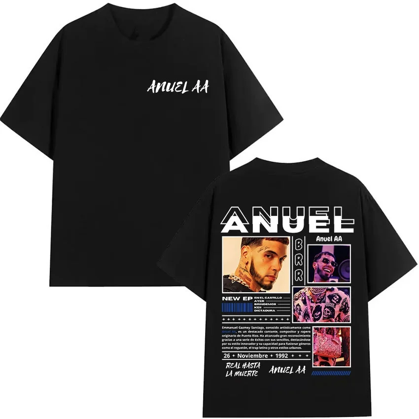

Rapper Anuel AA Real Hasta La Muerte Tour 2025 Summer New Album T-Shirt Men's Hip Hop Gothic T-Shirt Cotton Short Sleeve T-Shirt