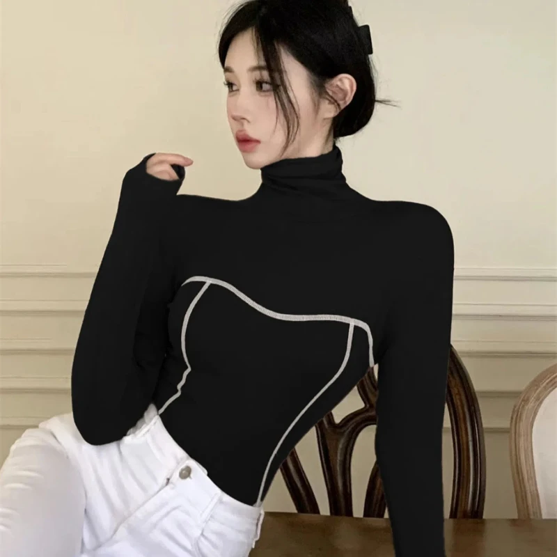 Short Long Sleeve Slim Bottoming Shirt Spring Autumn New Solid Color Simplicity Sexy T Shirt Tops Fashion Trend Women Clothing