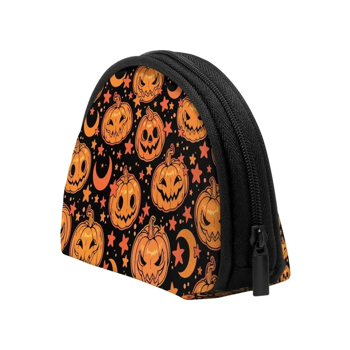 Orange Halloween Pumpkins and Moon 3D Printing Coin Purse para senhoras, Silver Bag, Travel Credit Card ID Gift