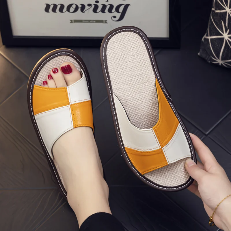 New Casual Nonslip Indoor Shoes Ladies Flat Home Sandals Girls Soft Sole Shoe Summer slides Women Leather Slippers for Female