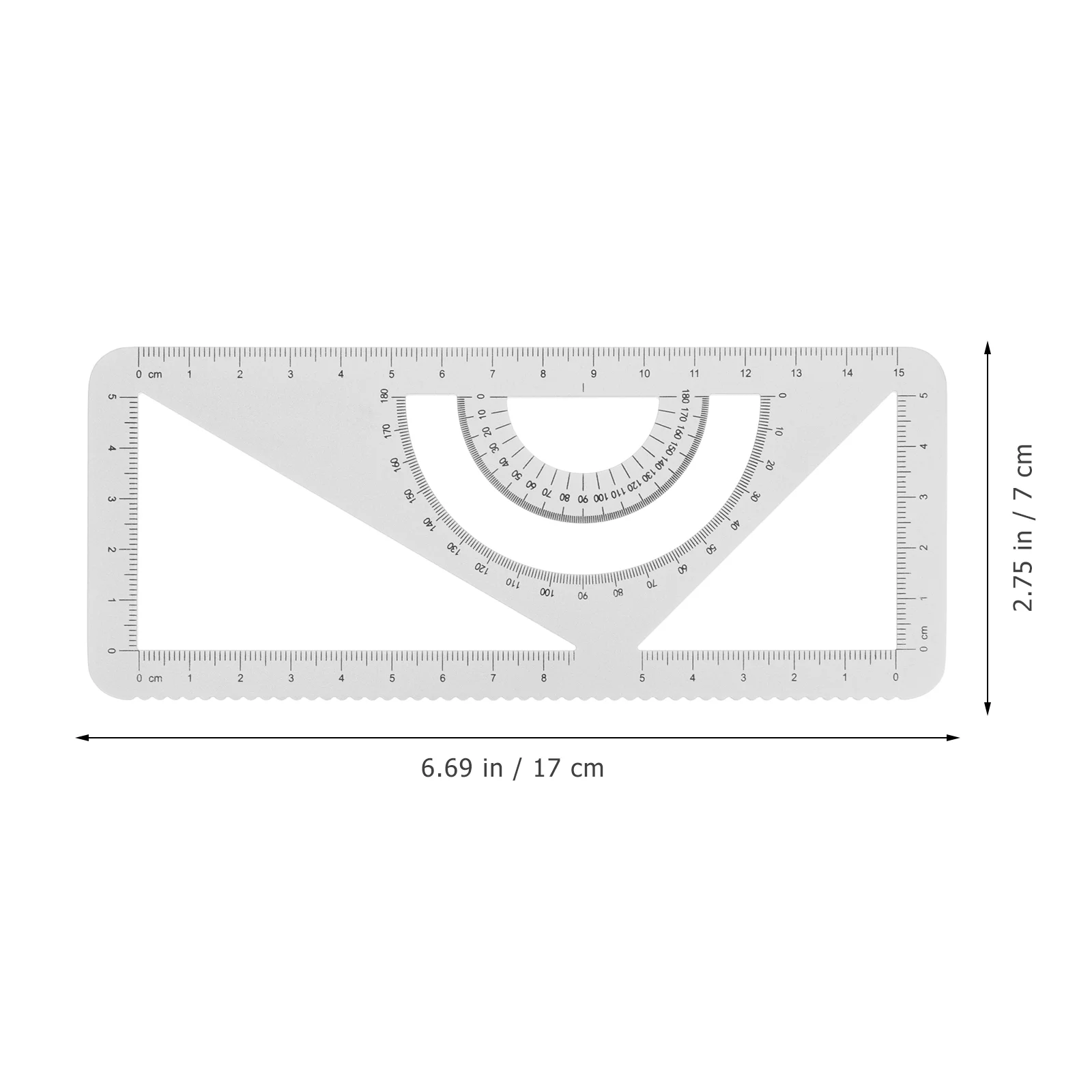 Aluminum Alloy Triangle Metal Régua, Transferidor, Desenho Ferramentas de Medição, Papelaria Escolar, Prata