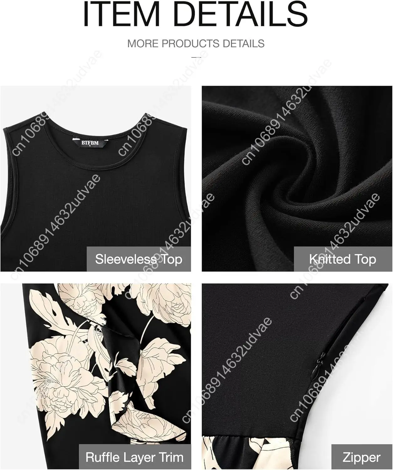 BTFBM Women Casual Sleeveless Summer Dresses 2025 Spring Crewneck Patchwork Boho Floral Ruffle Cocktail Party Midi Dress