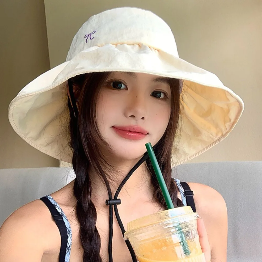 

New Korean Bow Bucket Hat Wide Brim Quick Dry Fisherman Hat Sweet Outdoor Women's Sun Hat Summer