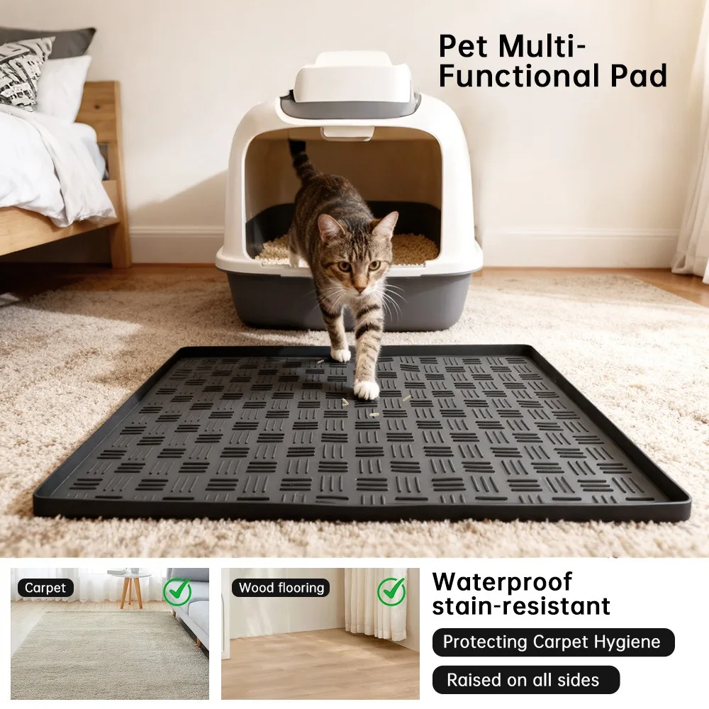 Haustier-Unterlage für Katzen und Hunde, wasserdichte, auslaufsichere Silikon-Fütterungsmatte mit geradem Rand, Käfigmatte, große Katzenstreu-Matte
