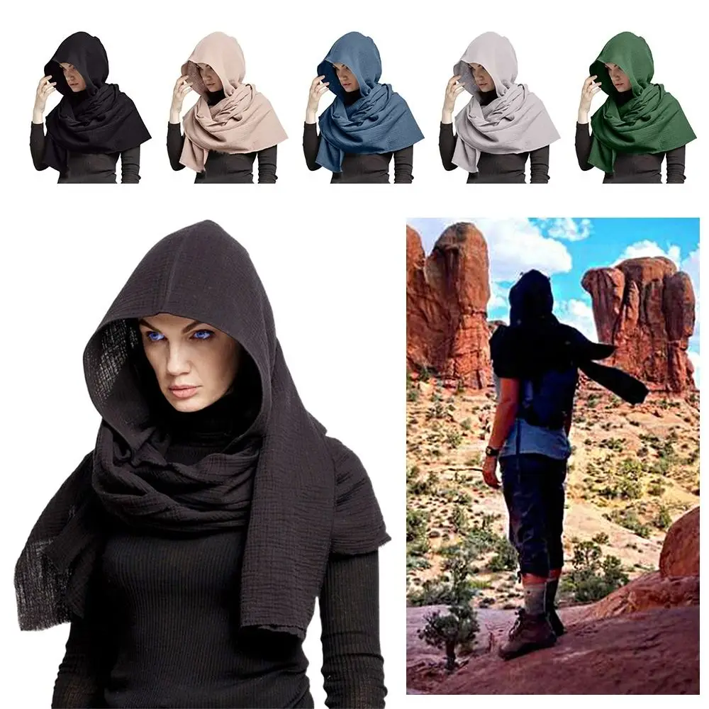 Scarf Shawl Scarf Cape Multifunctional Usage Fashion Multifunctional Hooded Cowl Solid Color Soft Linen Cotton Cowl Hood image 5