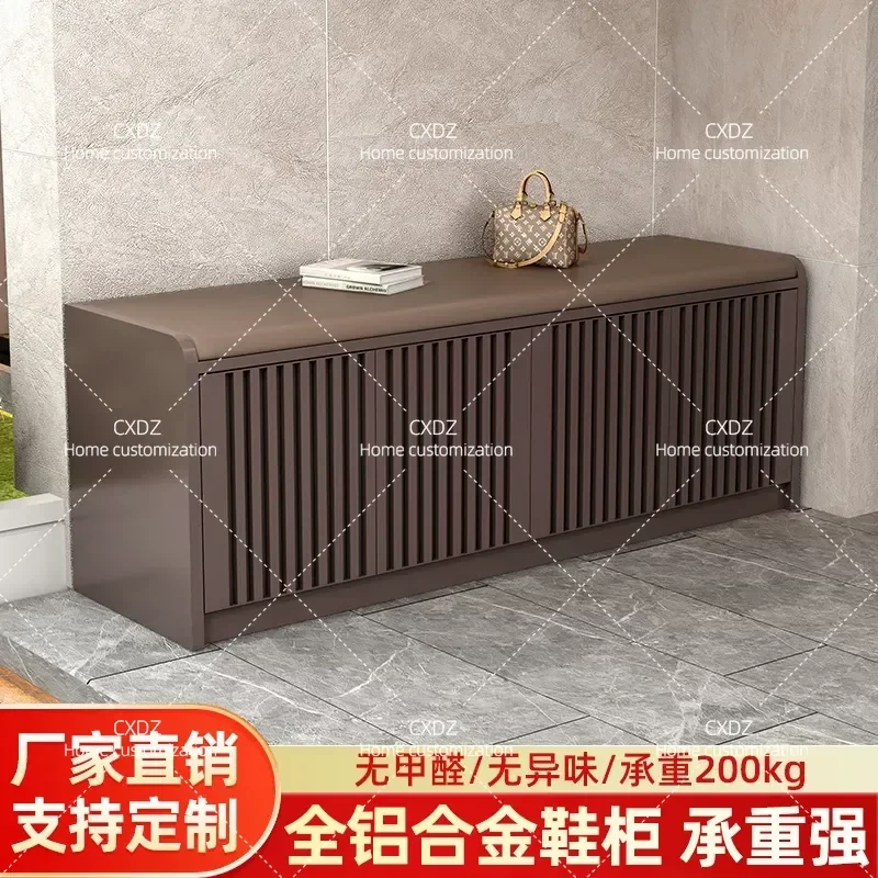 Outdoor All Aluminum Alloy Shoe Cabinet Waterproof Sunproof Storage Bench with Cushion Entryway Change Shoes Locker for