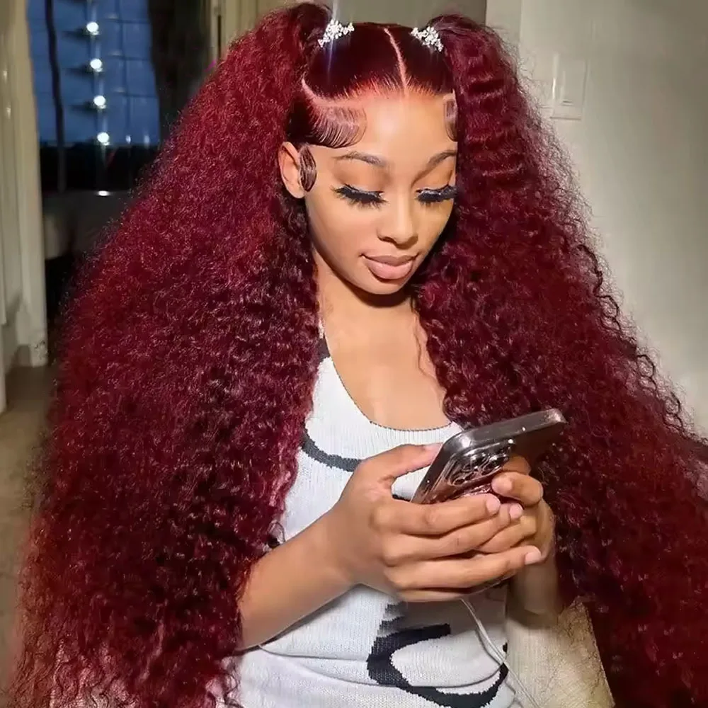

30 40 Inch Deep Wave 99J Burgundy 13x4 13x6 HD Curly Lace Front Wigs Red Wine Water Wave 250 Density Lace Frontal Wig Human Hair
