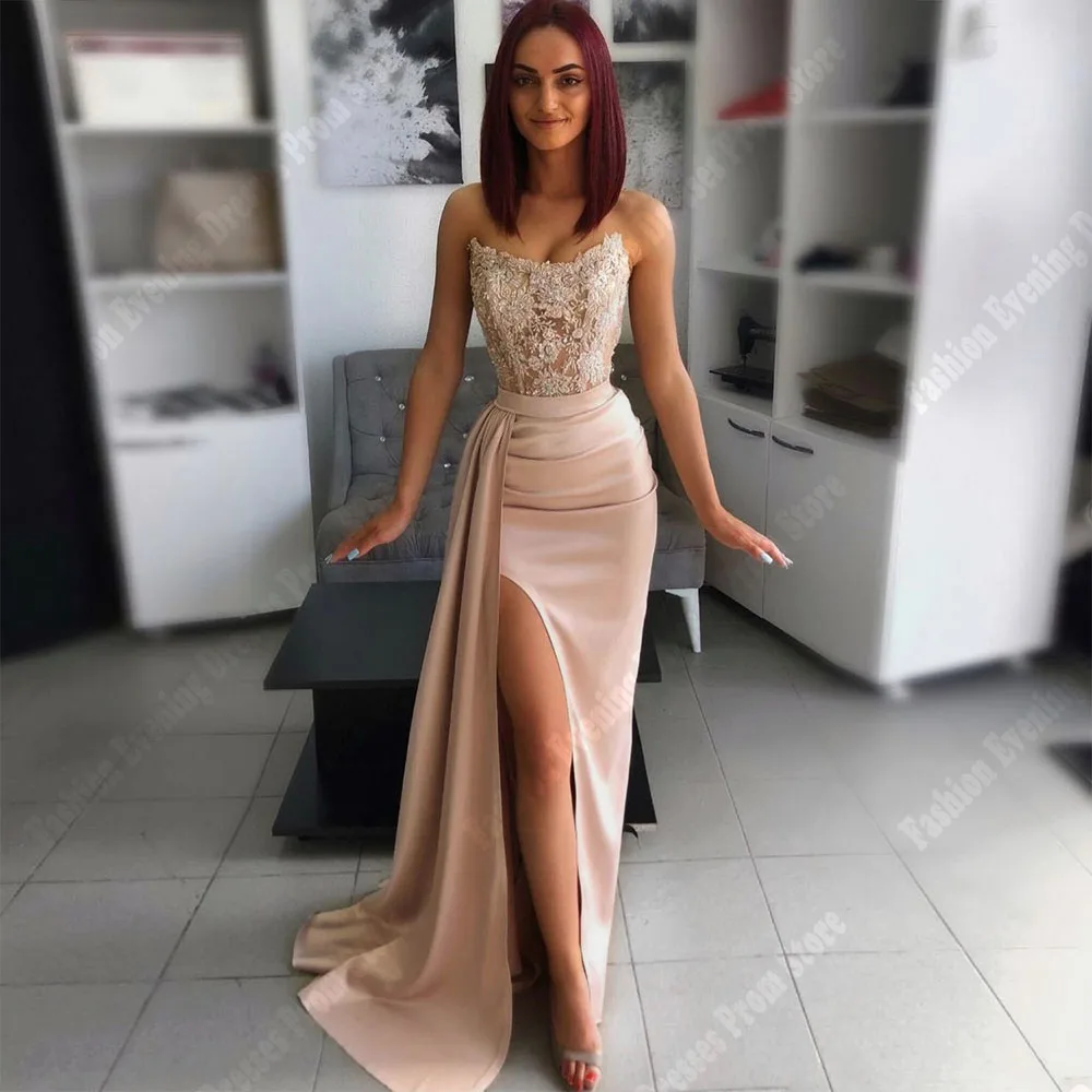 

2024 Illusion Mermaid Women Evening Dresses Formal Sexy High Fork Prom Gowns Newest Of School Shining Bead Mopping Length Robes