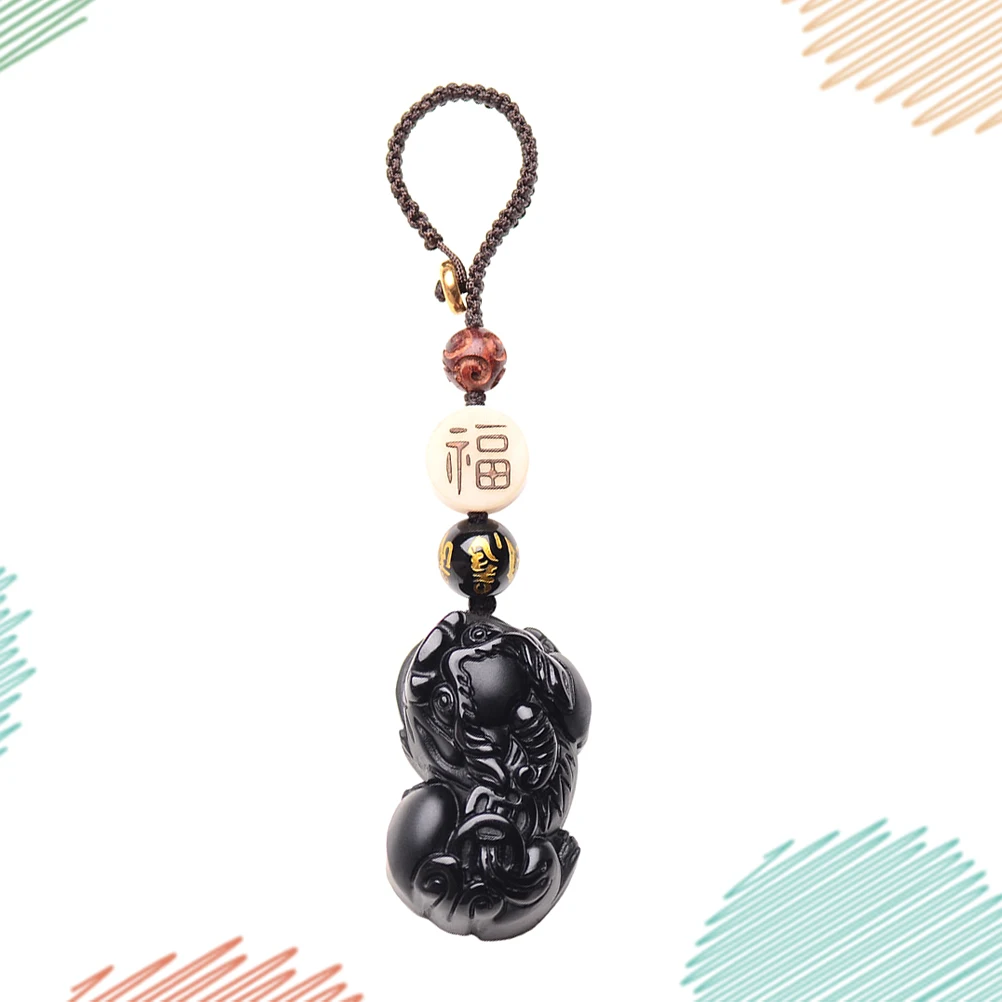 

1pc Car Key Pendant Chinese Style Stone Pi Feng Shui Hanging Ornament Key Chain Bag Pendant Random Rope Style